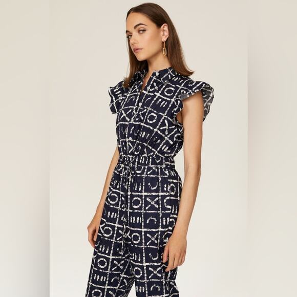 Busayo Collective x Rent the Runway Ruffle Jumpsuit Navy Blue XO Size 6 - Picture 3 of 10